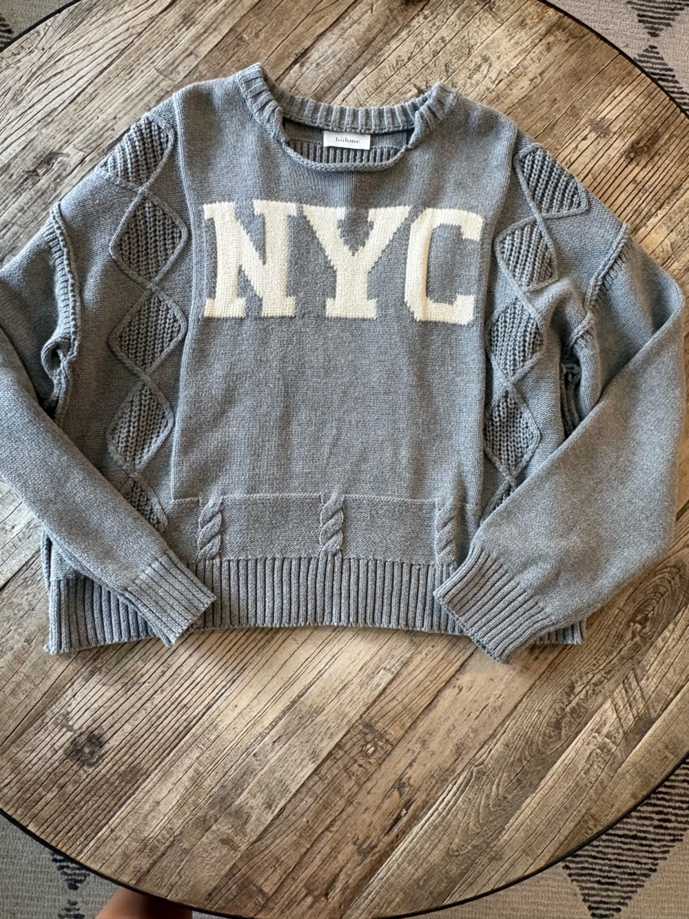 Bohme Cozy Gray KNYC Cable Knit Sweater
